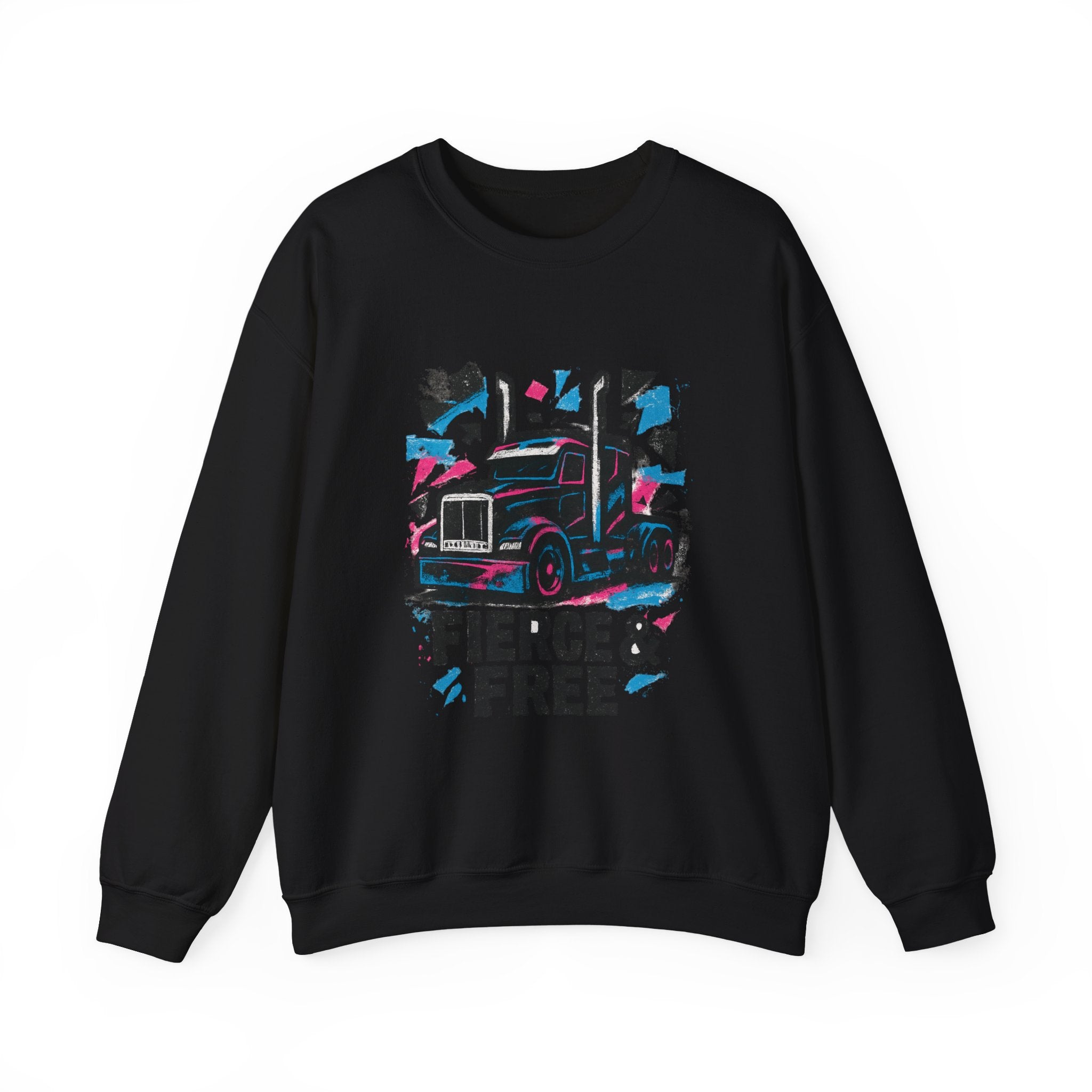 Truck Graphic Sweatshirt — "Fierce & Free" Retro Semi Truck Crewneck