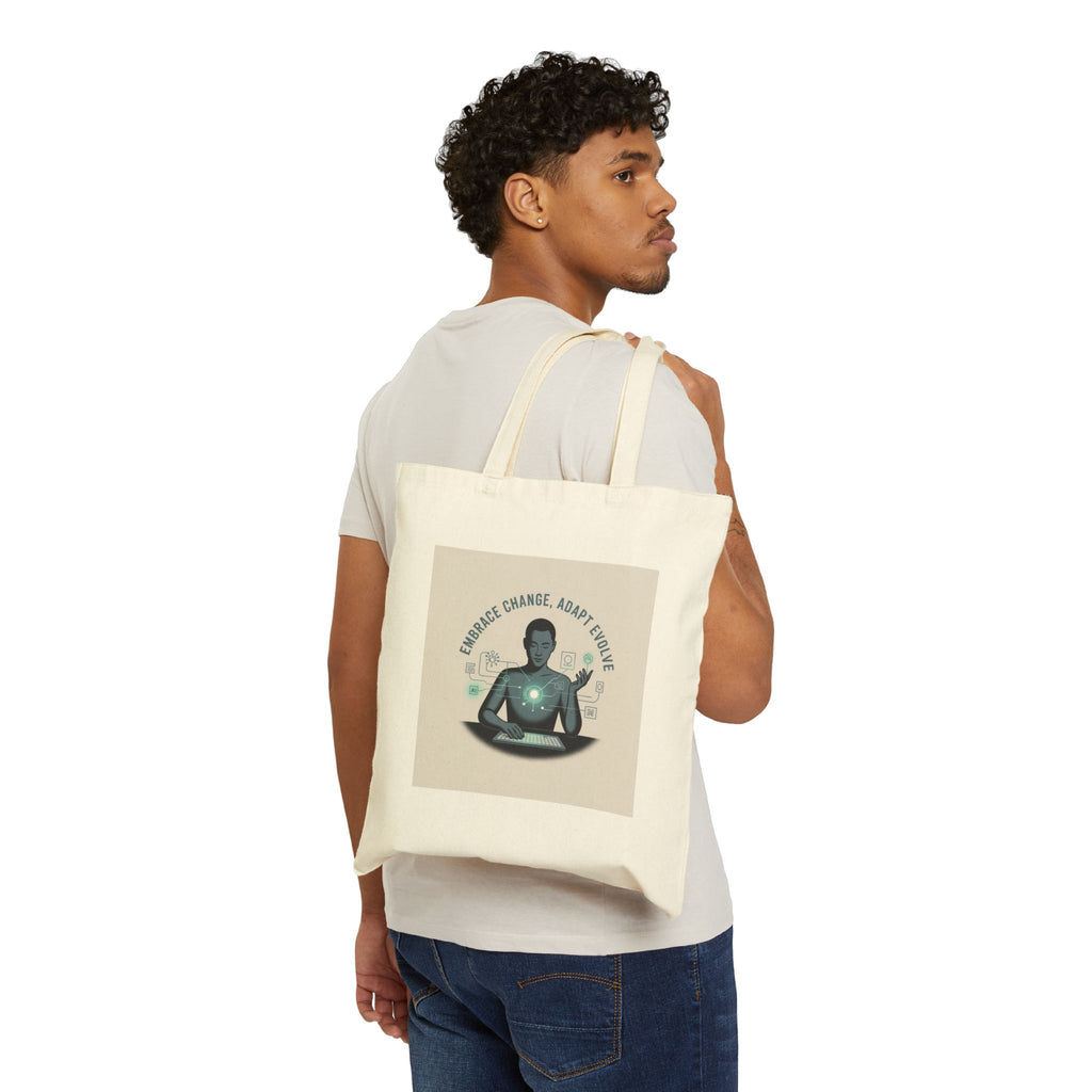 Inspirational Yoga Tote Bag – “Embrace Change, Adapt & Evolve” Cotton Canvas Shopper