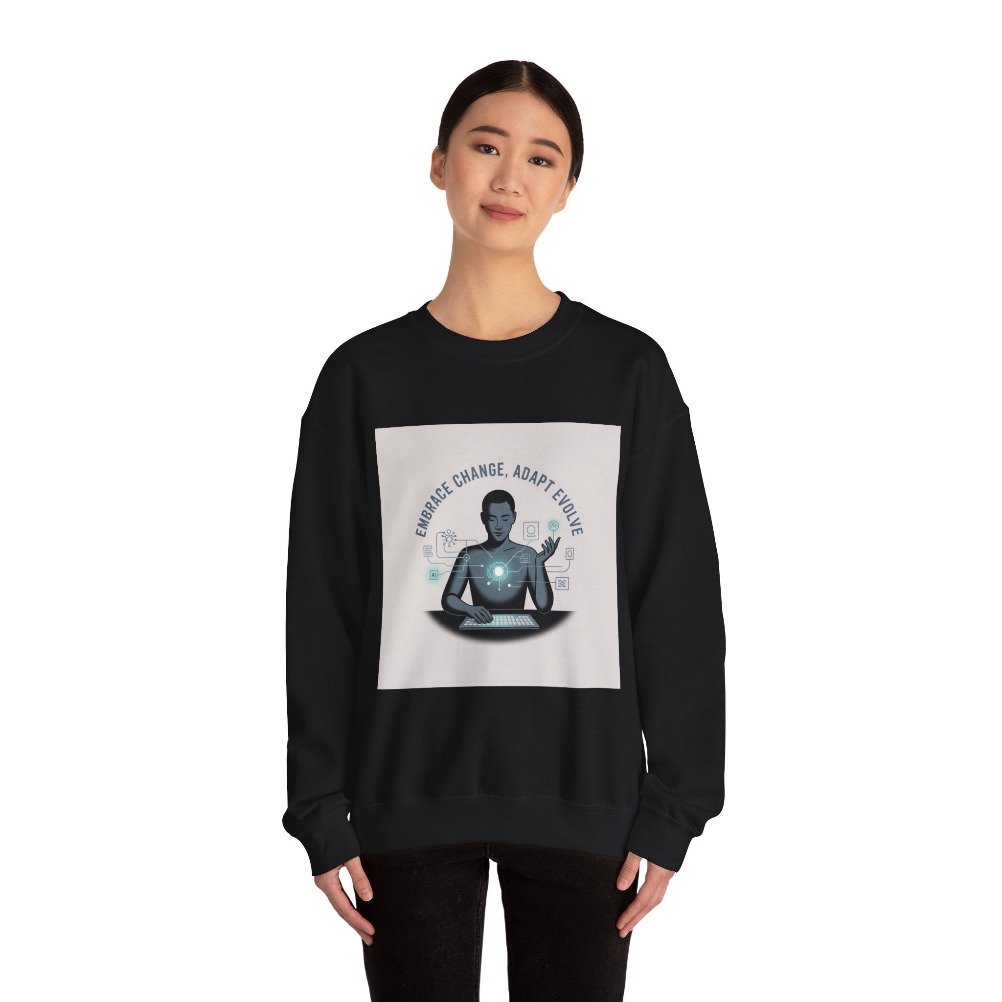 Crewneck Sweatshirt — "Embrace Change, Adapt, Evolve" Meditation Graphic