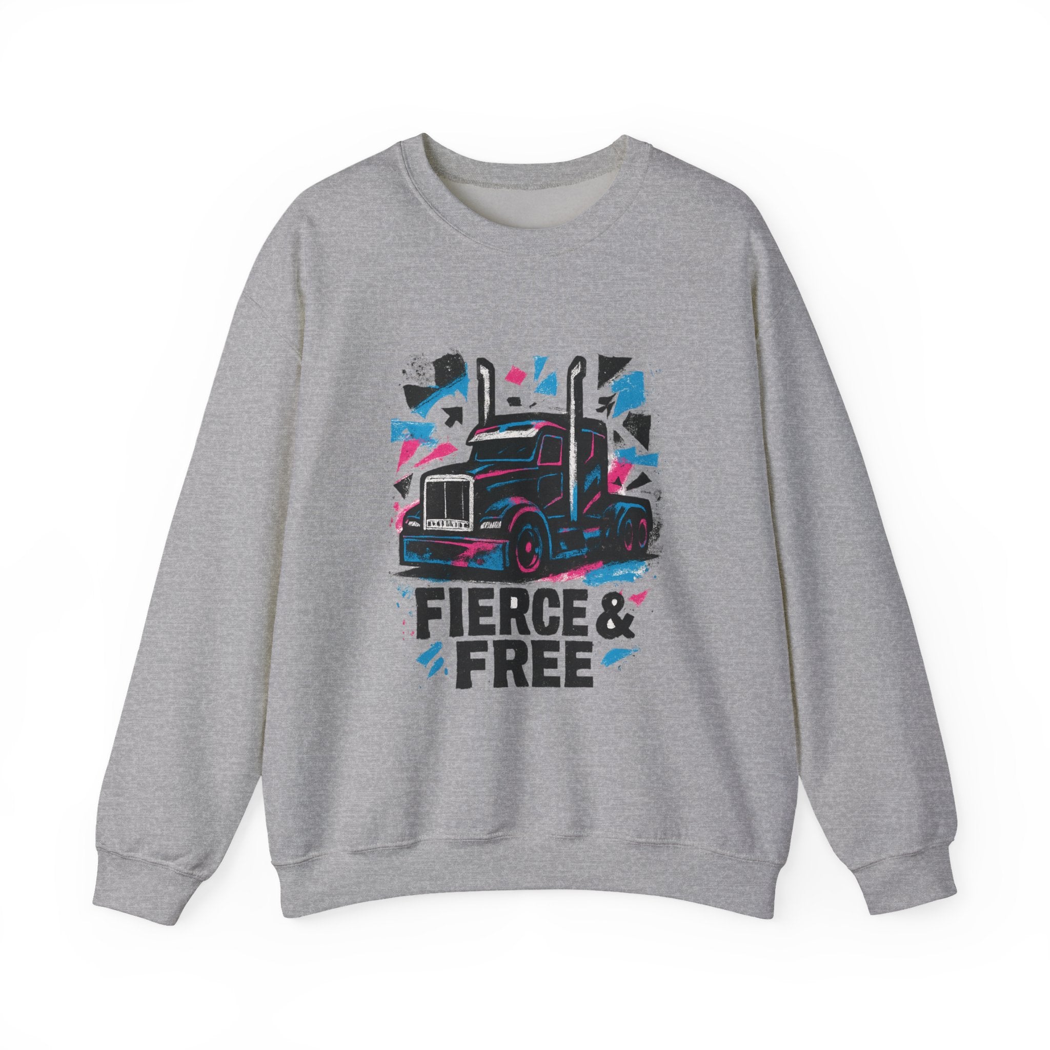 Truck Graphic Sweatshirt — "Fierce & Free" Retro Semi Truck Crewneck