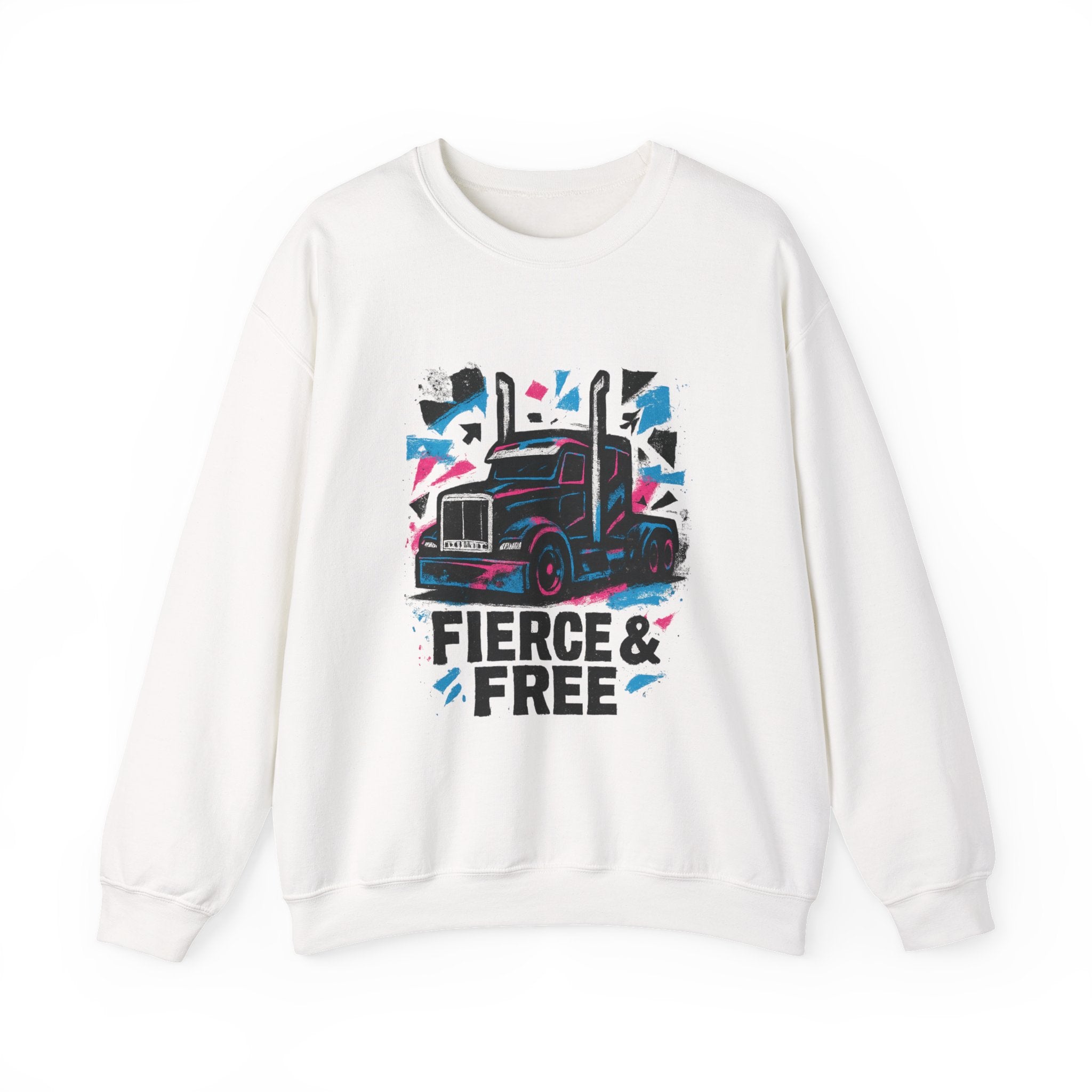 Truck Graphic Sweatshirt — "Fierce & Free" Retro Semi Truck Crewneck