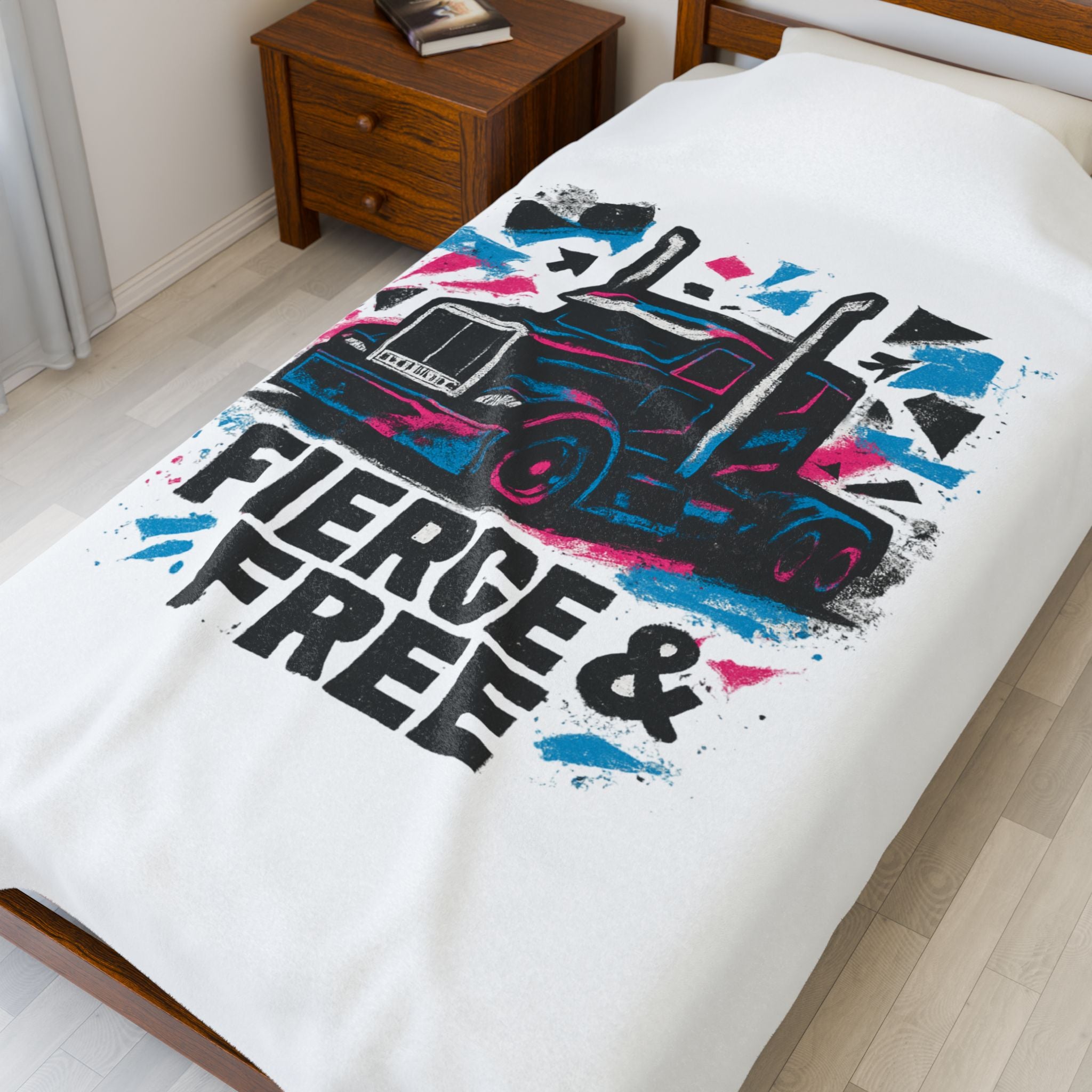 Velveteen Plush Blanket — Fierce & Free Semi Truck Graphic Throw