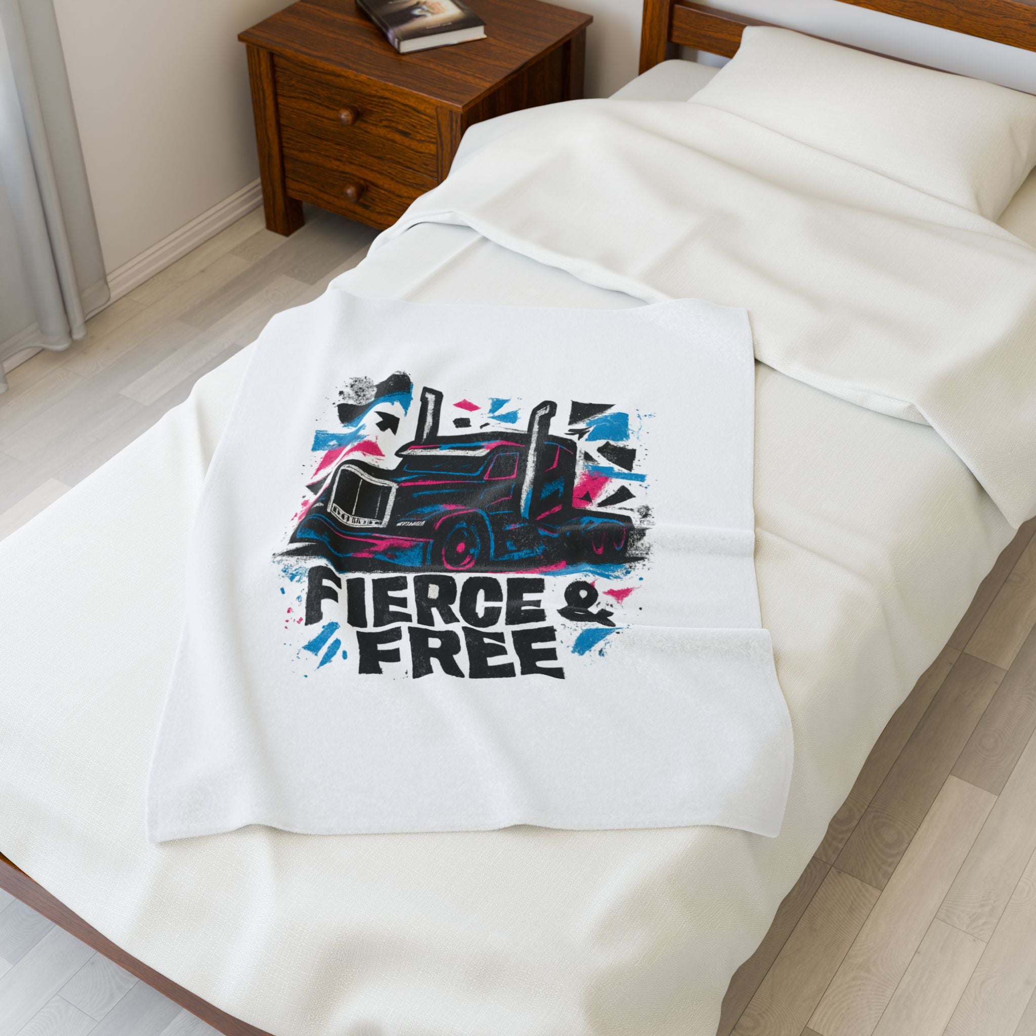 Velveteen Plush Blanket — Fierce & Free Semi Truck Graphic Throw
