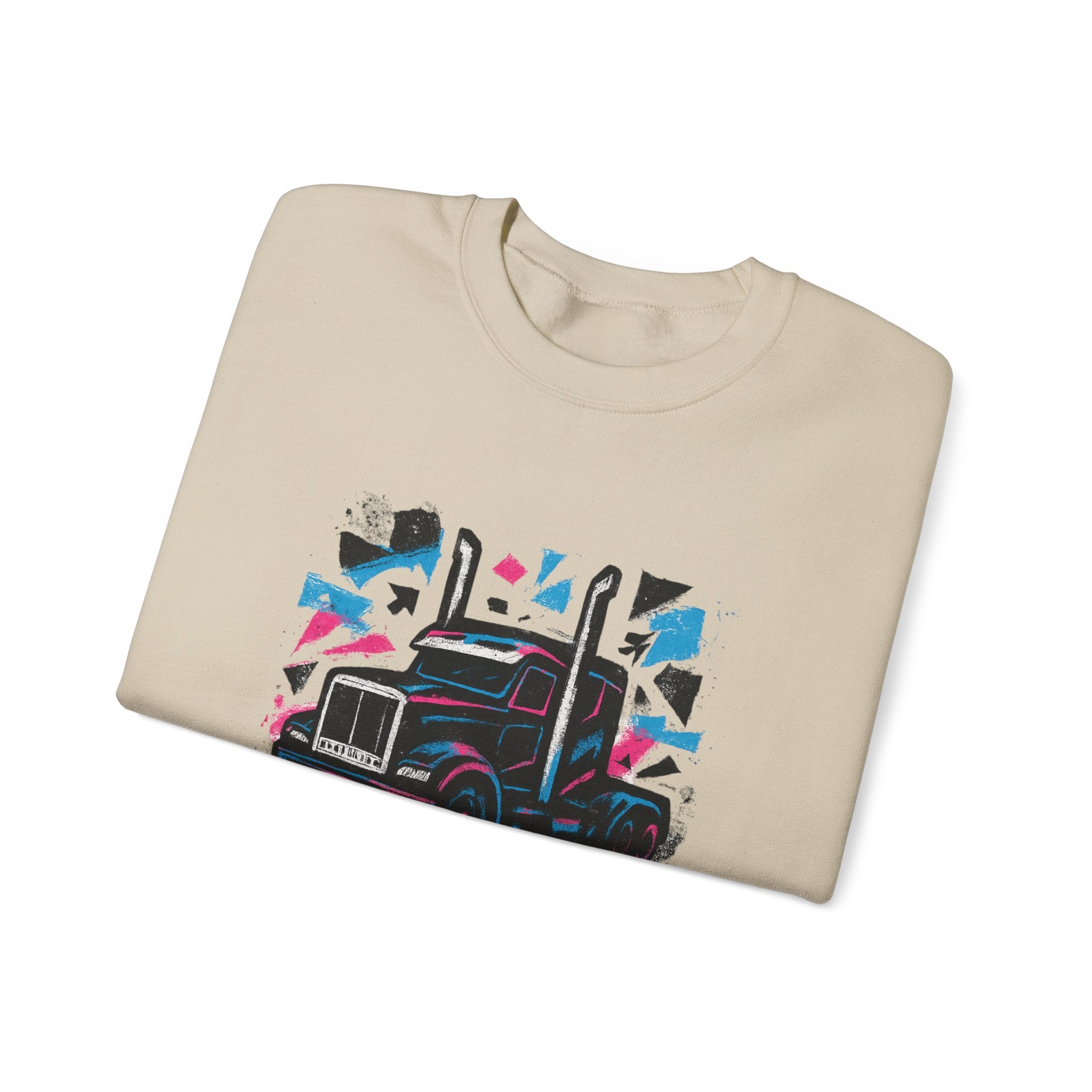 Truck Graphic Sweatshirt — "Fierce & Free" Retro Semi Truck Crewneck