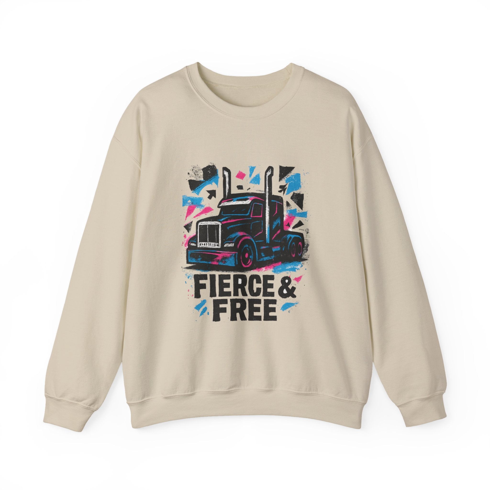 Truck Graphic Sweatshirt — "Fierce & Free" Retro Semi Truck Crewneck
