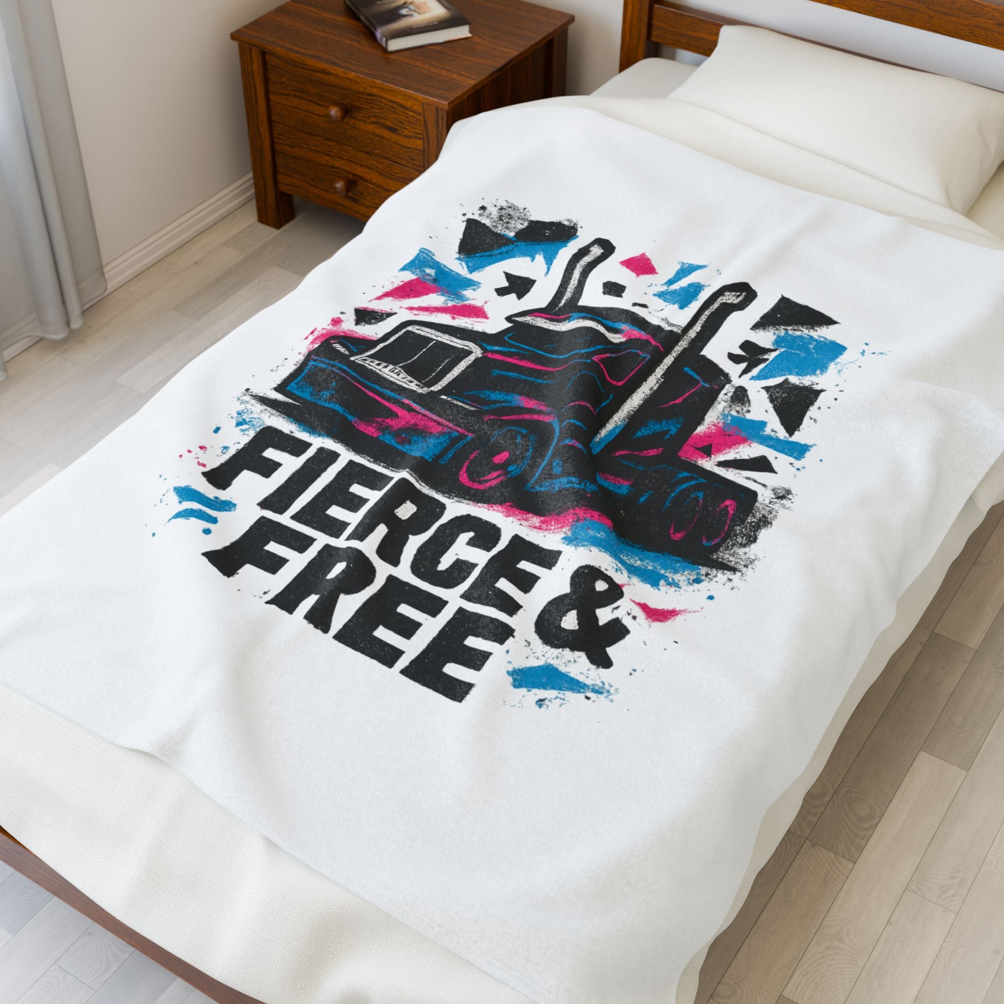 Velveteen Plush Blanket — Fierce & Free Semi Truck Graphic Throw