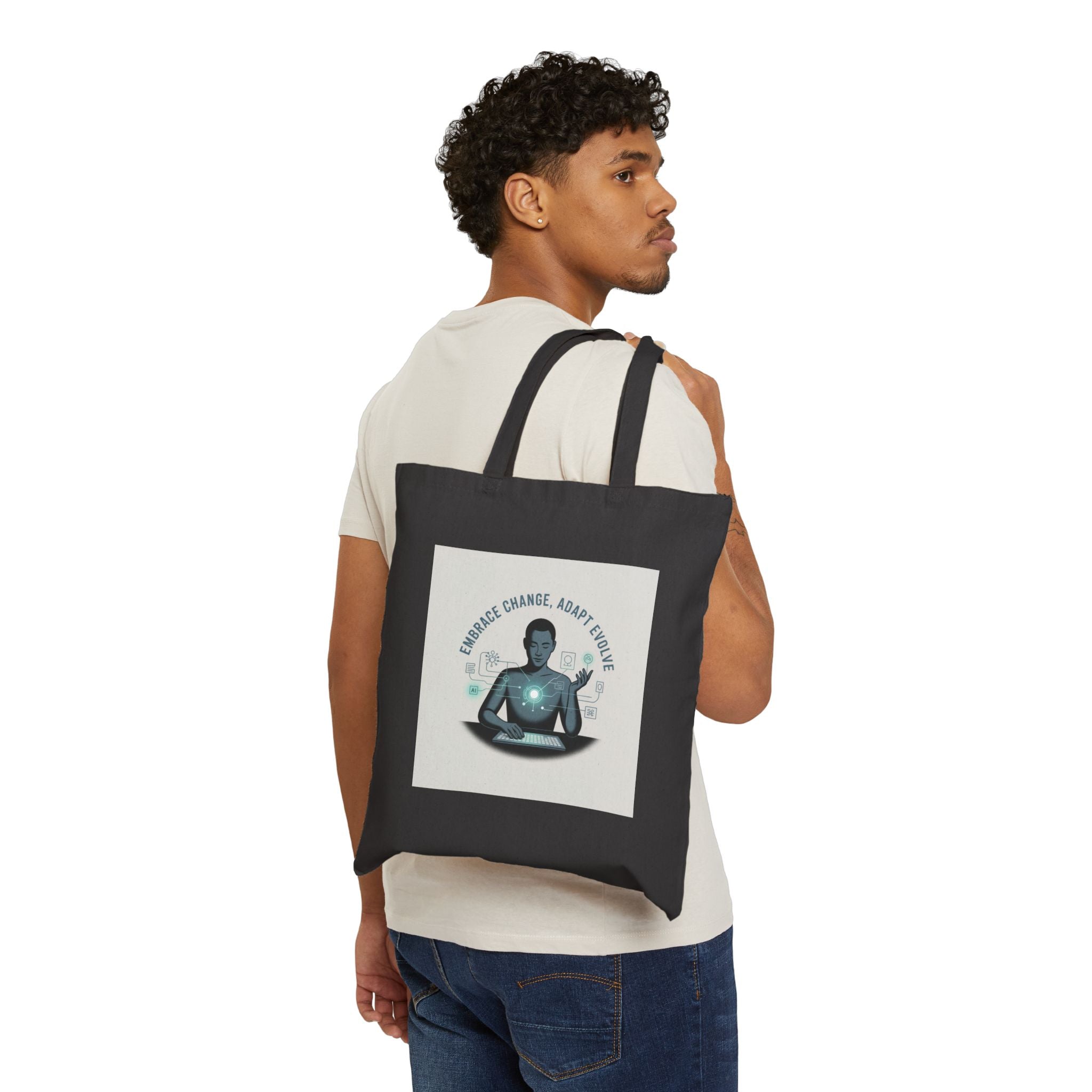 Inspirational Yoga Tote Bag – “Embrace Change, Adapt & Evolve” Cotton Canvas Shopper